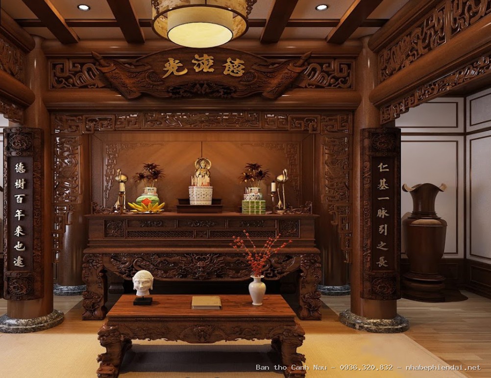 Bàn thờ 2 tầng đơn giản cho nhà phố và biệt thự tại Hai Bà Trưng