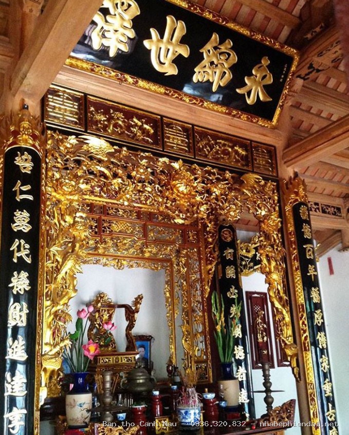 Bàn thờ 3 tầng giá rẻ gỗ Sồi trắng cùng tủ thờ và đôn thờ tại Hà Đông