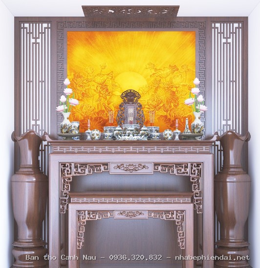Bàn thờ, gian thờ nhà gỗ cổ truyền sơn son thếp vàng tại Long Biên