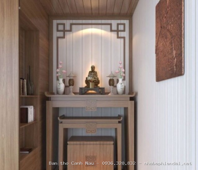 Bàn thờ hiện đại đẹp chạm Sen Triện cổ soi tại Tây Hồ