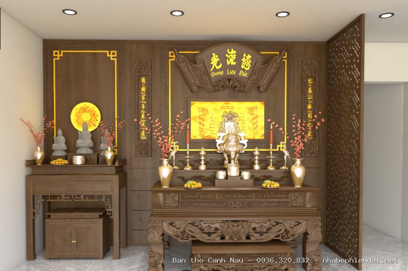 Mẫu phòng thờ gia tiên đẹp ấm cúng tại Long Biên