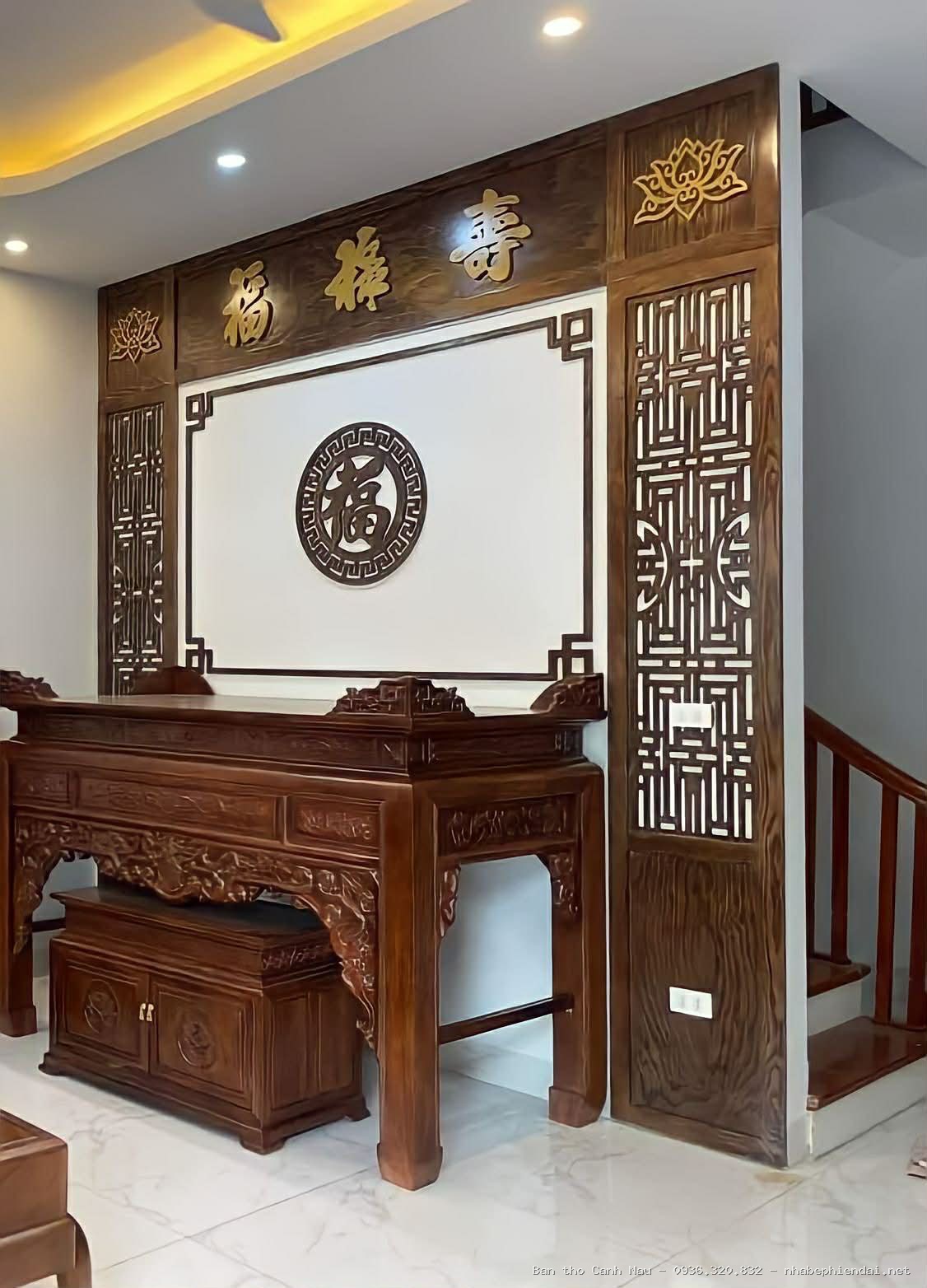 Thi công lắp đặt phòng thờ gia tiên kích thước lớn tại Tây Hồ