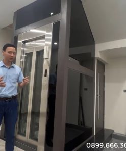Chia sẻ chi tiết thang máy kính 350kg nằm giữa thang bộ tiết kiệm diện tích và rất hiện đại