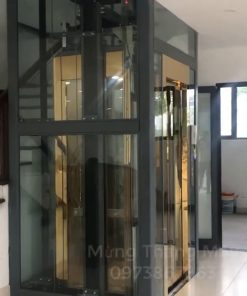 Thang máy vách kính inox gương vàng - chi tiết máy 4