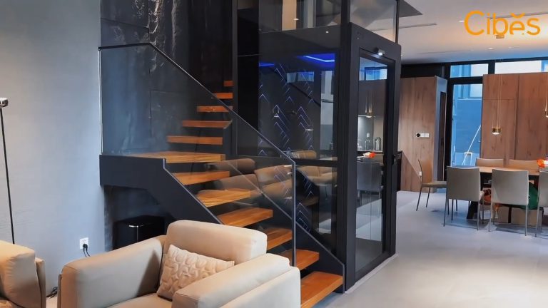 Zoom cận chi tiết thang máy kính trong gia đình ở KĐT Gamuda Garderns – Hà Nội _ Cibes Lift Việt Nam