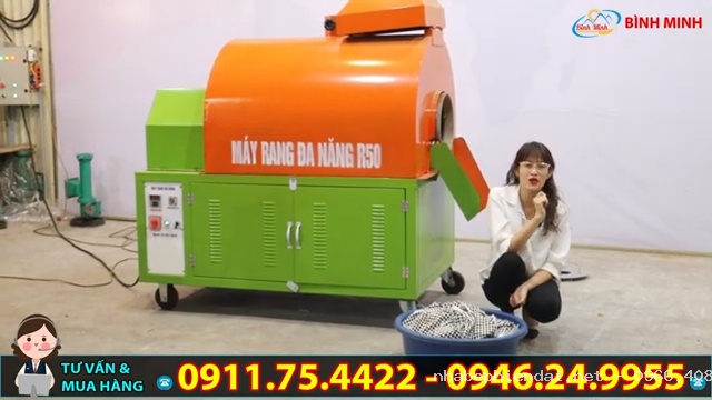Máy rang hạt đa năng R50 rang lạc, hạt điều và hạt nông sản năng suất 50kg/mẻ