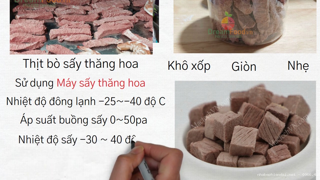 Thịt bò sấy thăng hoa miếng xốp, giòn, không co ngót