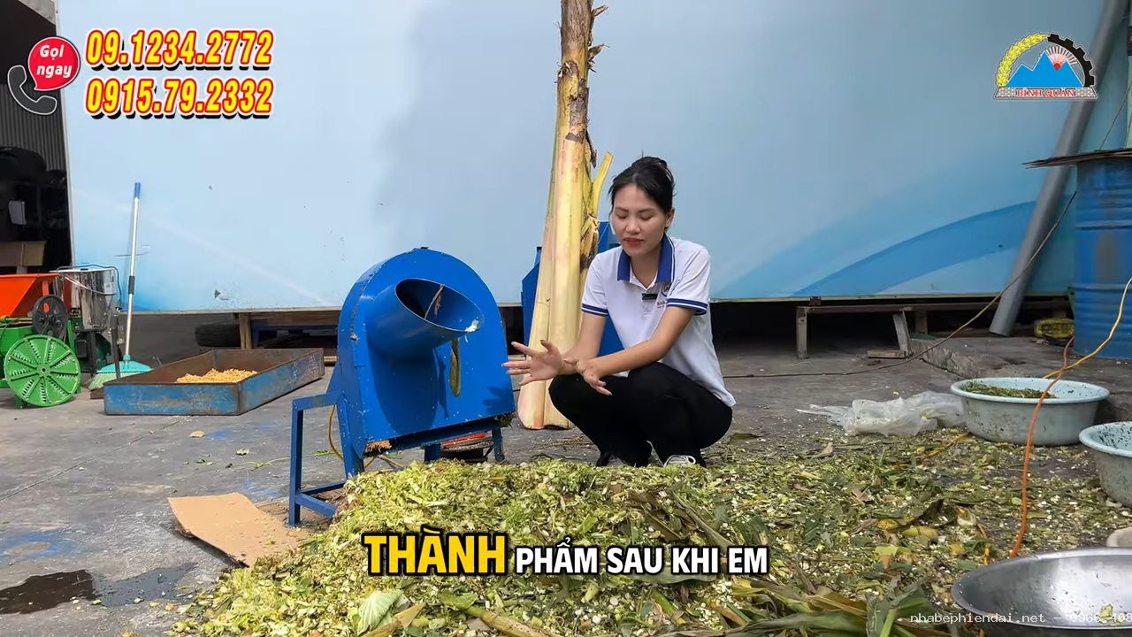 Máy băm chuối xả thẳng 1,5 kW băm chuối, rau cỏ, thân ngô