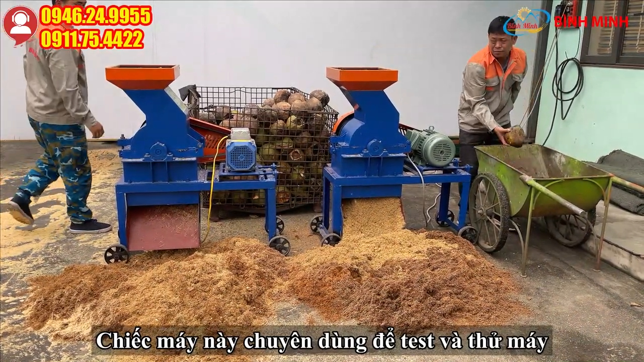 Máy băm xơ dừa B250 hệ truyền động bánh đà cắt vỏ dừa tươi và khô