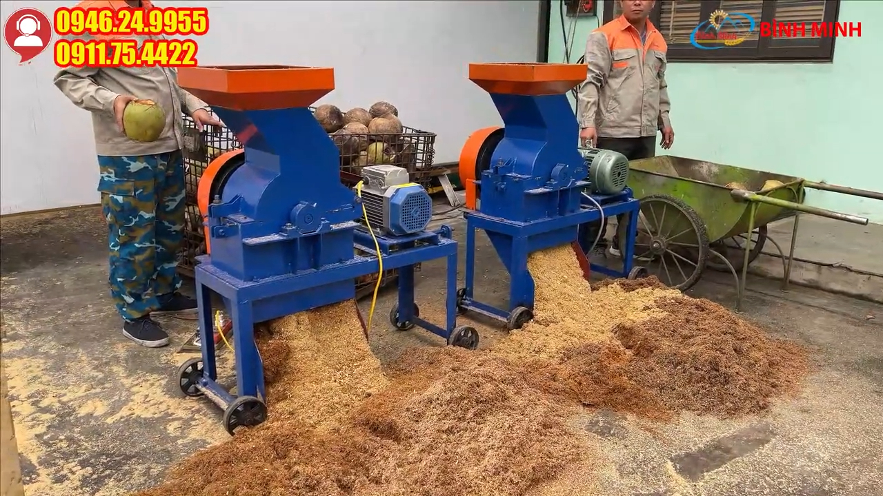 Máy băm xơ dừa B250 hệ truyền động bánh đà cắt vỏ dừa tươi và khô