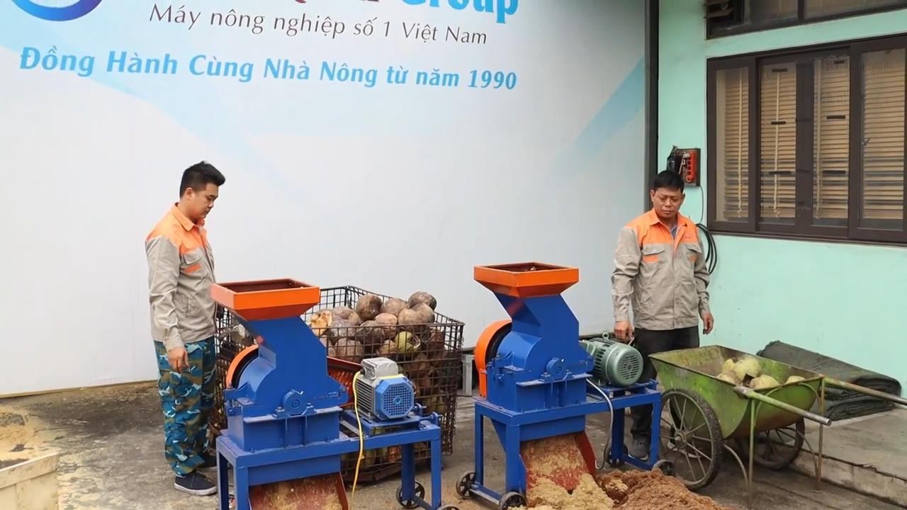 Máy băm xơ dừa B250 hệ truyền động bánh đà cắt vỏ dừa tươi và khô