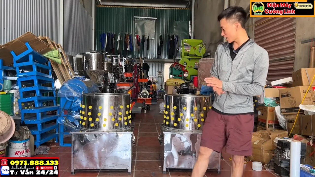 Máy vặt lông gà lông vịt lồng 60 motor 1.5HP xử lý gia cầm sau chần nước nóng