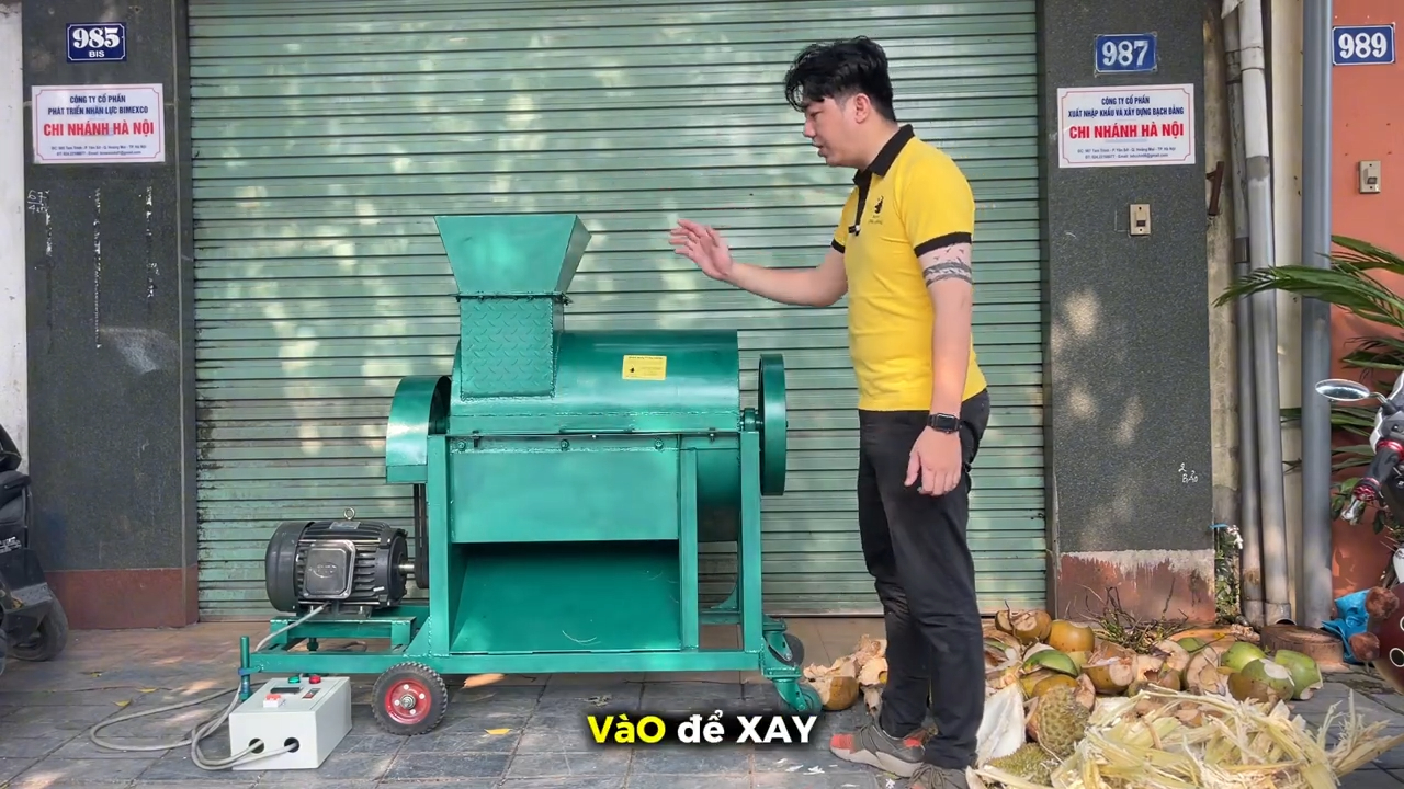Máy băm xơ dừa XD800 cắt vỏ dừa tươi và khô tạo mùn dừa