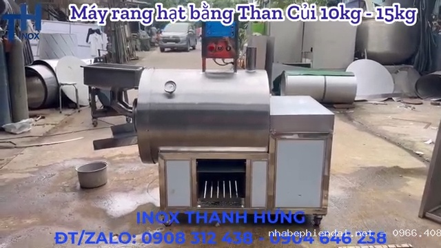 Máy rang hạt bằng than củi kết hợp điện rang đậu phộng, rang ngũ cốc và nông sản khô