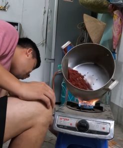 Máy rang lạc tự chế khung lồng quay 2kg mỗi mẻ rang đậu phộng và hạt khô
