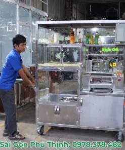 Xe nước mía 2 lô tạo bọt ép 5 cây mía khung sườn vuông 40 inox - chi tiết máy 2