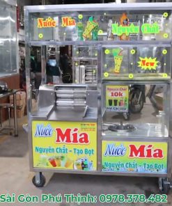 Xe nước mía 2 lô tạo bọt ép 5 cây mía khung sườn vuông 40 inox cho kinh doanh nước giải khát