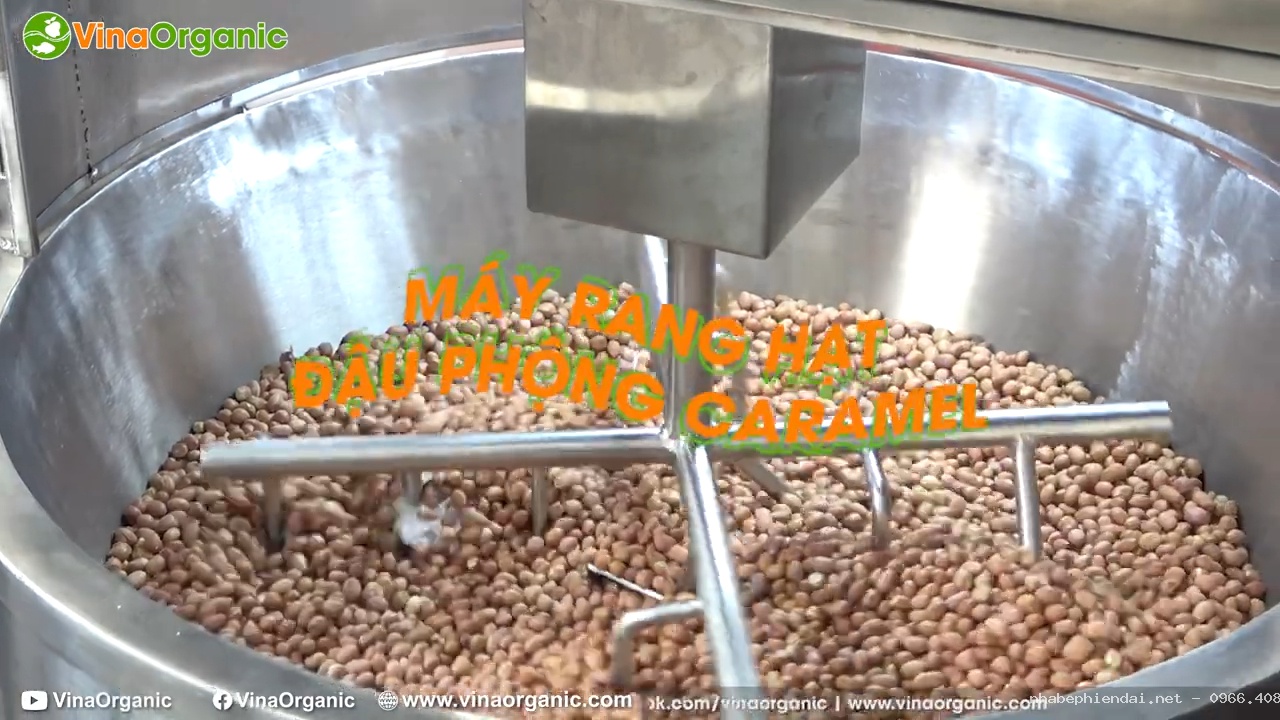 Máy rang đậu phộng caramel ngũ vị chuyên xử lý hạt phủ đường, hạt snack, hạt rang vị