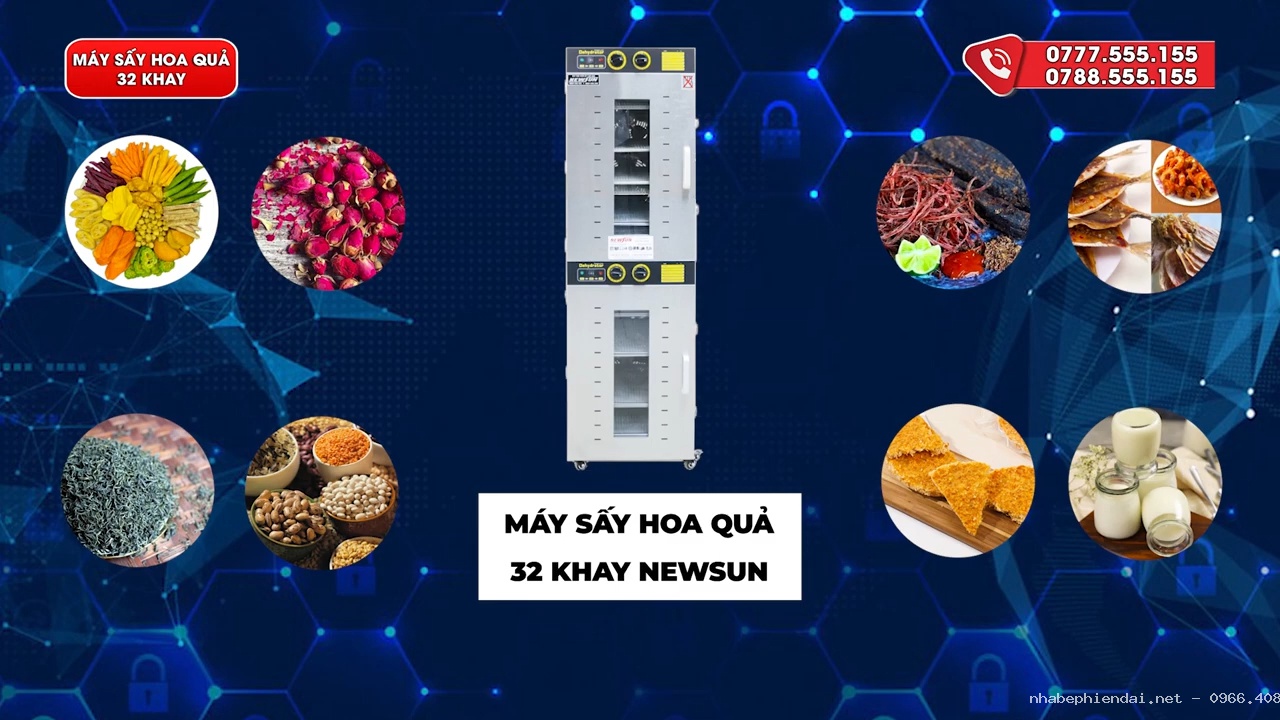 Máy sấy hoa quả 32 khay hiệu năng cao cho trái cây dẻo và thực phẩm đa dạng