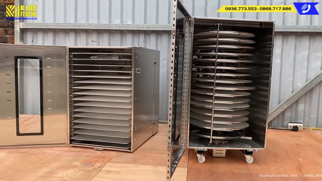 So Sánh Máy Sấy Thực Phẩm 16 Khay Vuông Và 16 Khay Tròn Tự Xoay