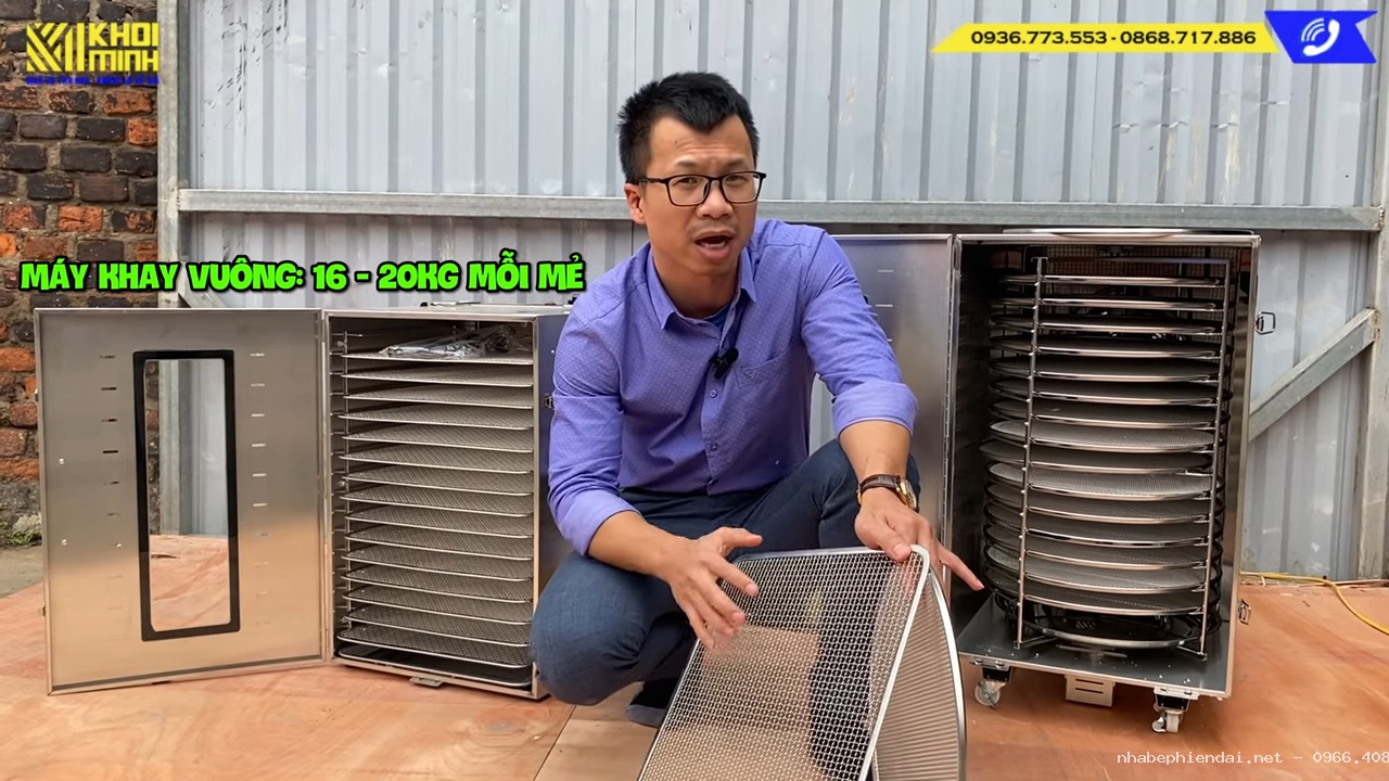 So Sánh Máy Sấy Thực Phẩm 16 Khay Vuông Và 16 Khay Tròn Tự Xoay