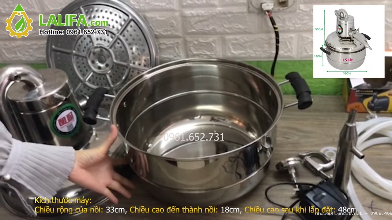 Nồi chưng cất tinh dầu 15 lít mini dùng bếp từ, bếp gas hoặc than củi
