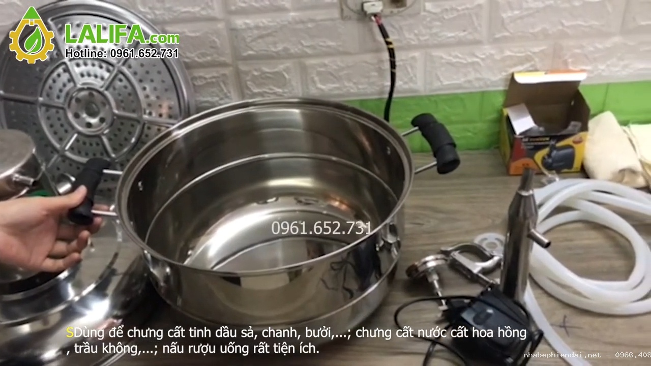 Nồi chưng cất tinh dầu 15 lít mini dùng bếp từ, bếp gas hoặc than củi