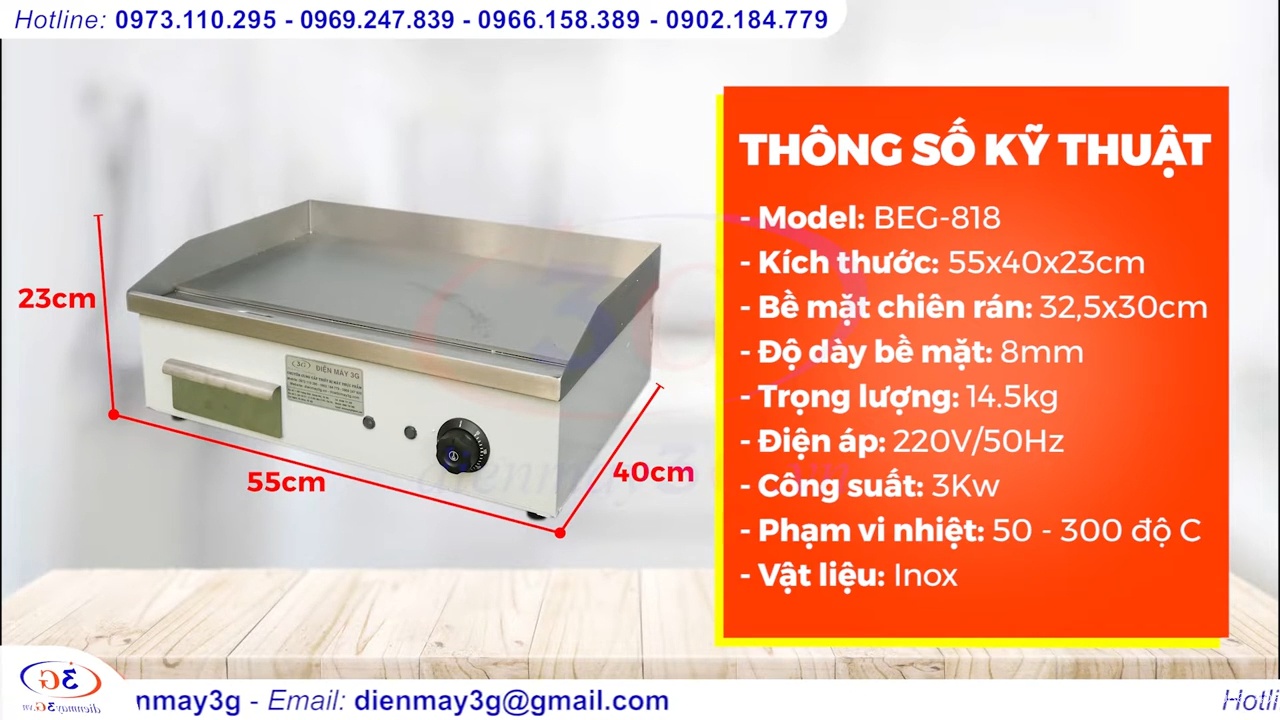 Bếp chiên dán mặt phẳng B818 dùng điện chuyên cho món nướng áp chảo, chiên rán