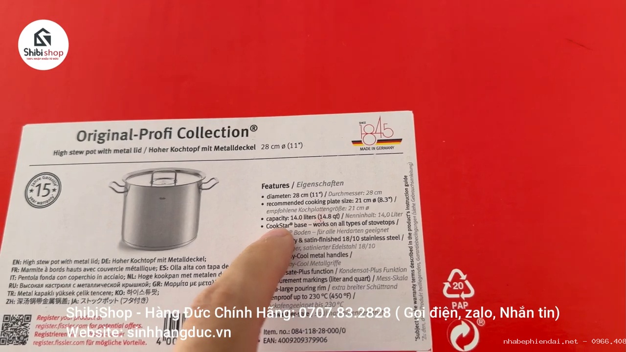 Nồi luộc gà Fissler Đức 14 lít Size 28cm phiên bản Pro cao cấp