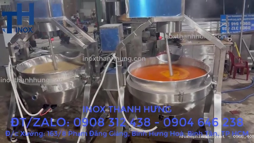 Chảo xào nhân bằng điện tự động inox 304 cánh khuấy lệch tâm gia nhiệt cách thủy