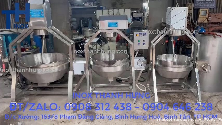 Chảo xào nhân bằng điện tự động inox 304 cánh khuấy lệch tâm gia nhiệt cách thủy
