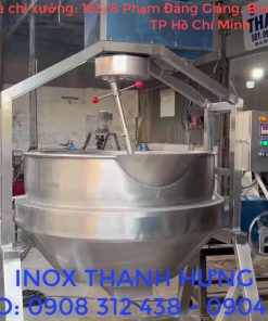 Chảo xào nhân công nghiệp 500 lít gia nhiệt cách thủy bằng dầu truyền nhiệt inox 304