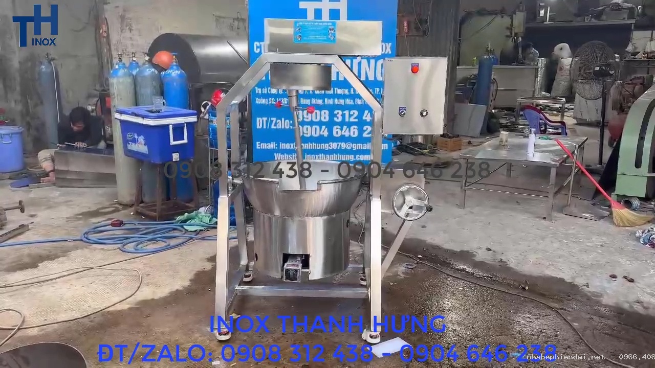 Chảo xào nhân bằng điện và ga 50 lít inox 304 cánh khuấy lệch tâm tự động