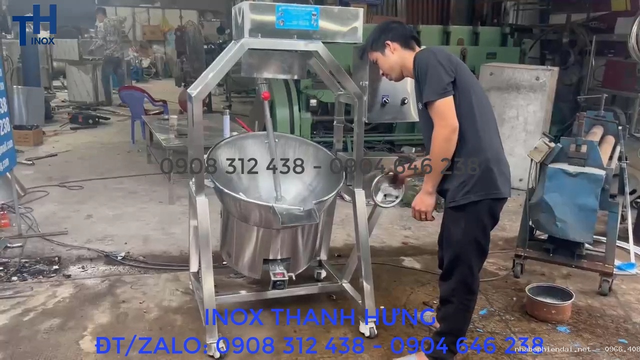 Chảo xào nhân bằng điện và ga 50 lít inox 304 cánh khuấy lệch tâm tự động