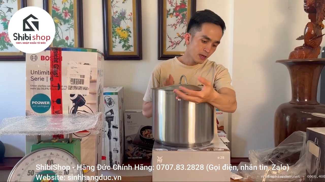 Nồi luộc gà WMF 14L size 28 thép không gỉ cao cấp từ Đức