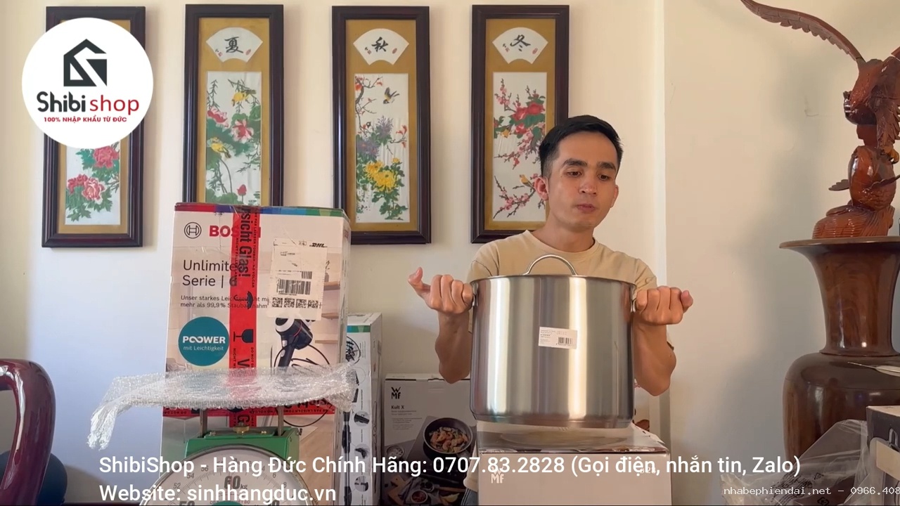 Nồi luộc gà WMF 14L size 28 thép không gỉ cao cấp từ Đức