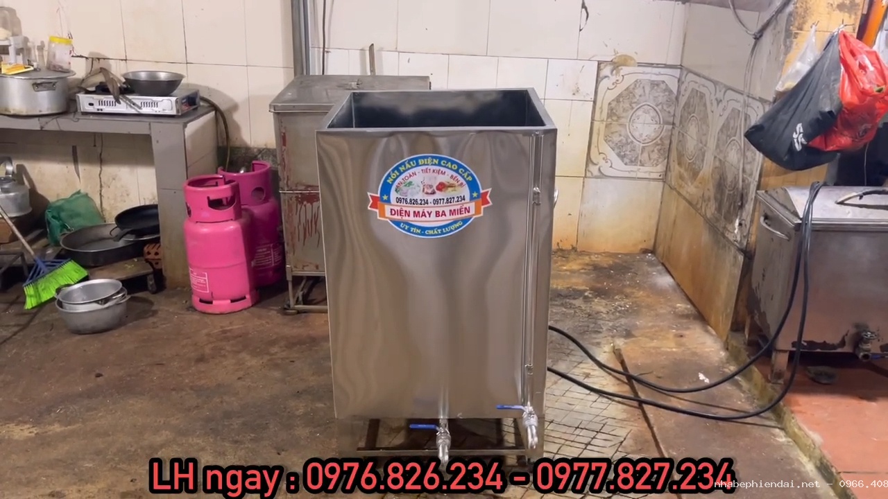 Nồi luộc giò chả, luộc bánh chưng điện công nghiệp hình vuông inox 3 lớp