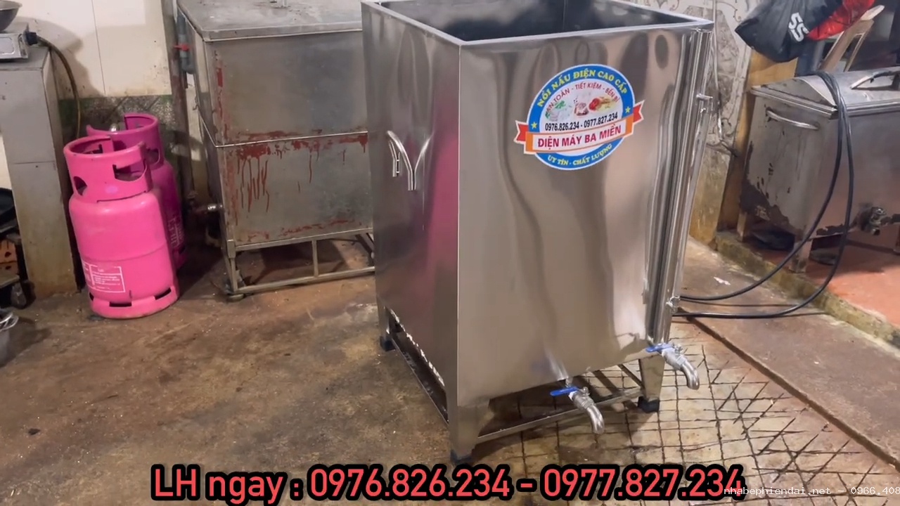 Nồi luộc giò chả, luộc bánh chưng điện công nghiệp hình vuông inox 3 lớp