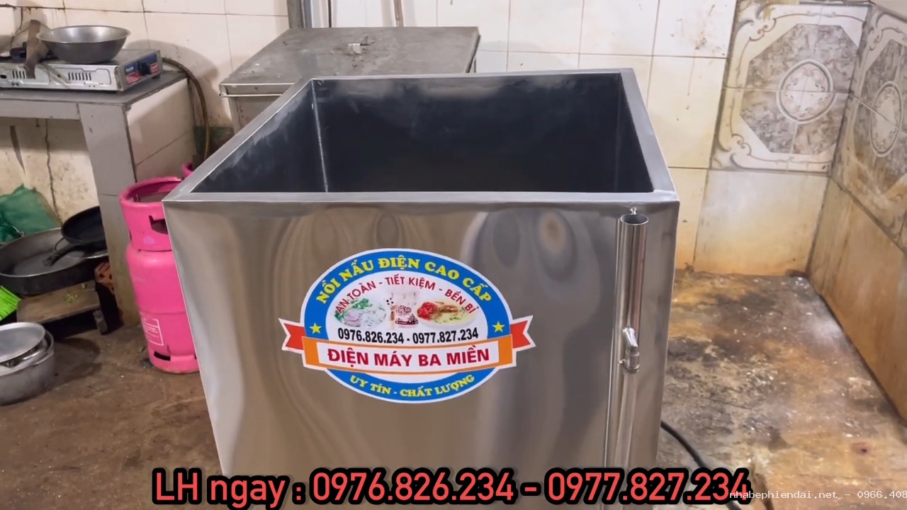 Nồi luộc giò chả, luộc bánh chưng điện công nghiệp hình vuông inox 3 lớp