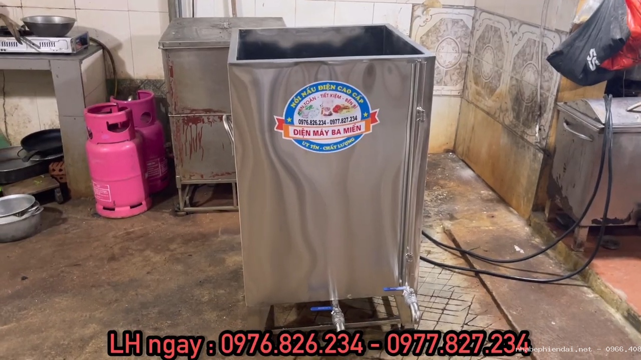 Nồi luộc giò chả, luộc bánh chưng điện công nghiệp hình vuông inox 3 lớp