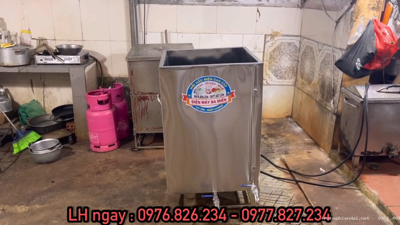 Nồi luộc giò chả, luộc bánh chưng điện công nghiệp hình vuông inox 3 lớp