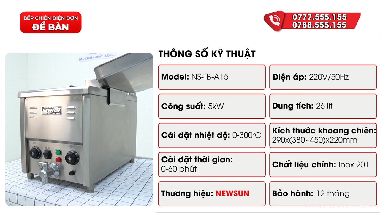 Bếp chiên 1 họng để bàn dùng điện chiên ngập dầu
