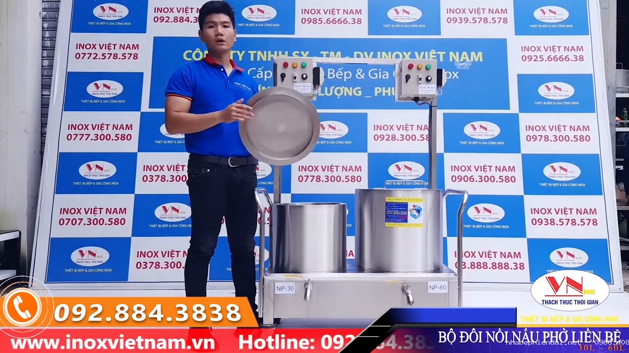 Bộ 2 nồi nấu phở inox liền bệ 30 lít và 60 lít Inox Việt Nam