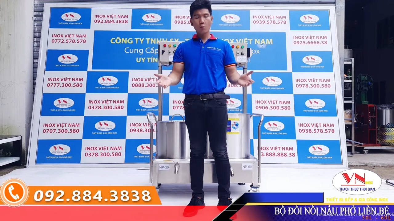 Bộ 2 nồi nấu phở inox liền bệ 30 lít và 60 lít Inox Việt Nam