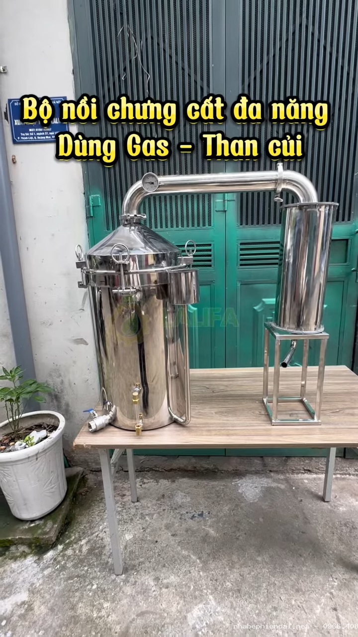 Nồi chưng cất 52 lít inox 304 dùng gas, than củi