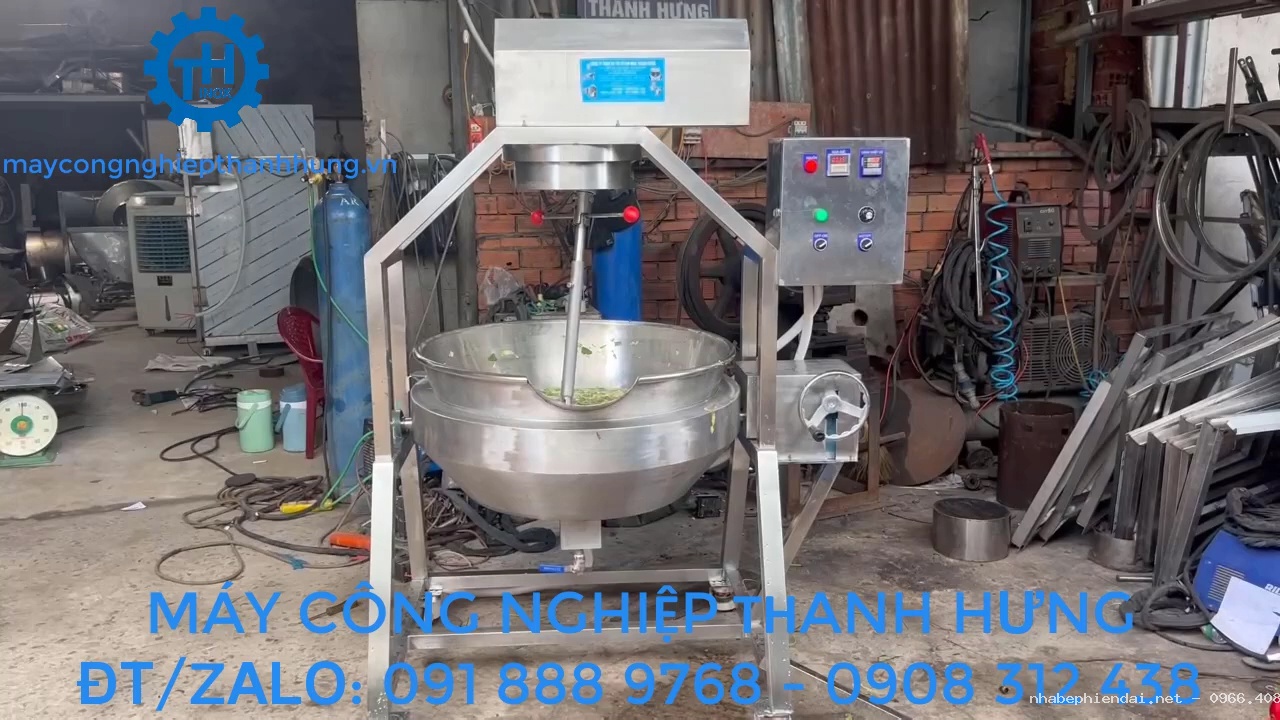 Chảo xào nhân công nghiệp đa năng 100 lít 5 lớp inox 304 cánh khuấy lệch tâm