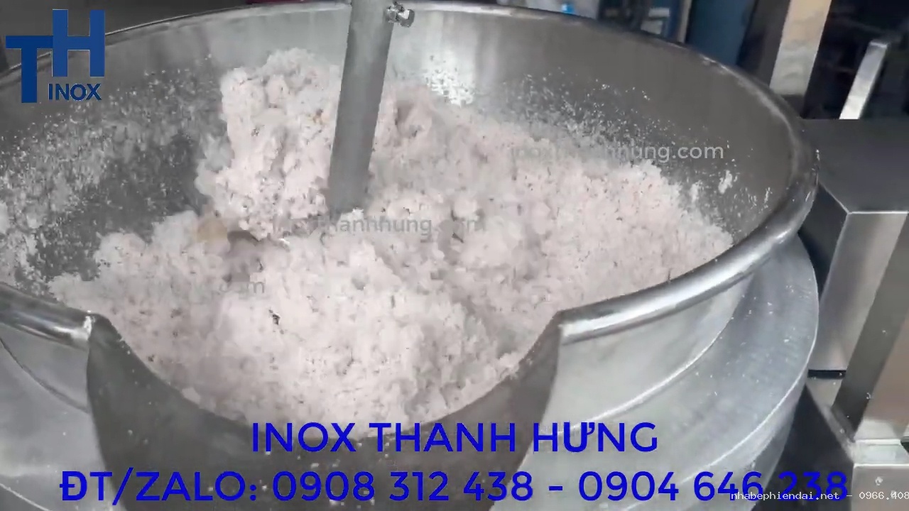 Chảo xào nhân dừa nạo 50L inox – Chảo sên nhân bánh trung thu, gia nhiệt cách thủy 5 lớp