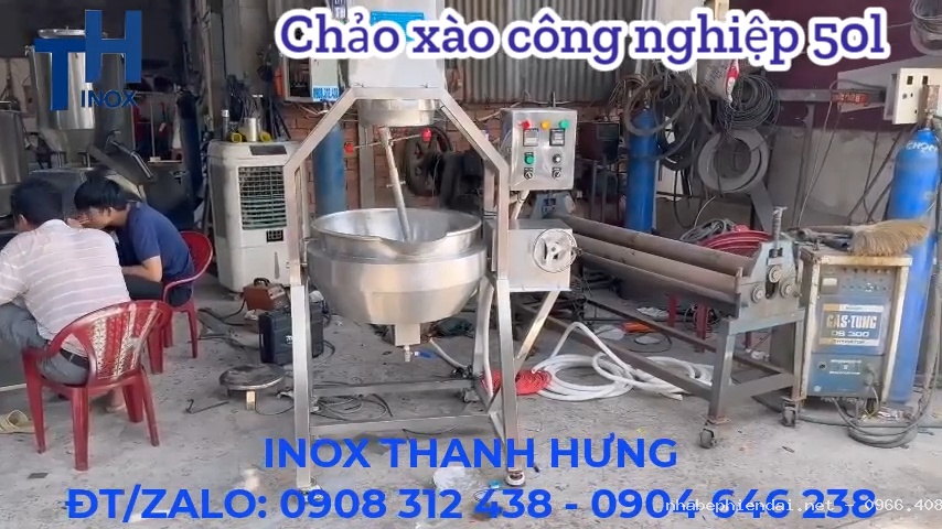 Chảo xào nhân công nghiệp điện tự động 50 lít inox 304 gia nhiệt cách thủy điện 1 pha