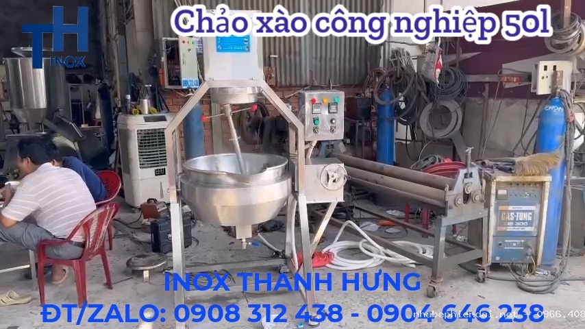 Chảo xào nhân công nghiệp điện tự động 50 lít inox 304 gia nhiệt cách thủy điện 1 pha