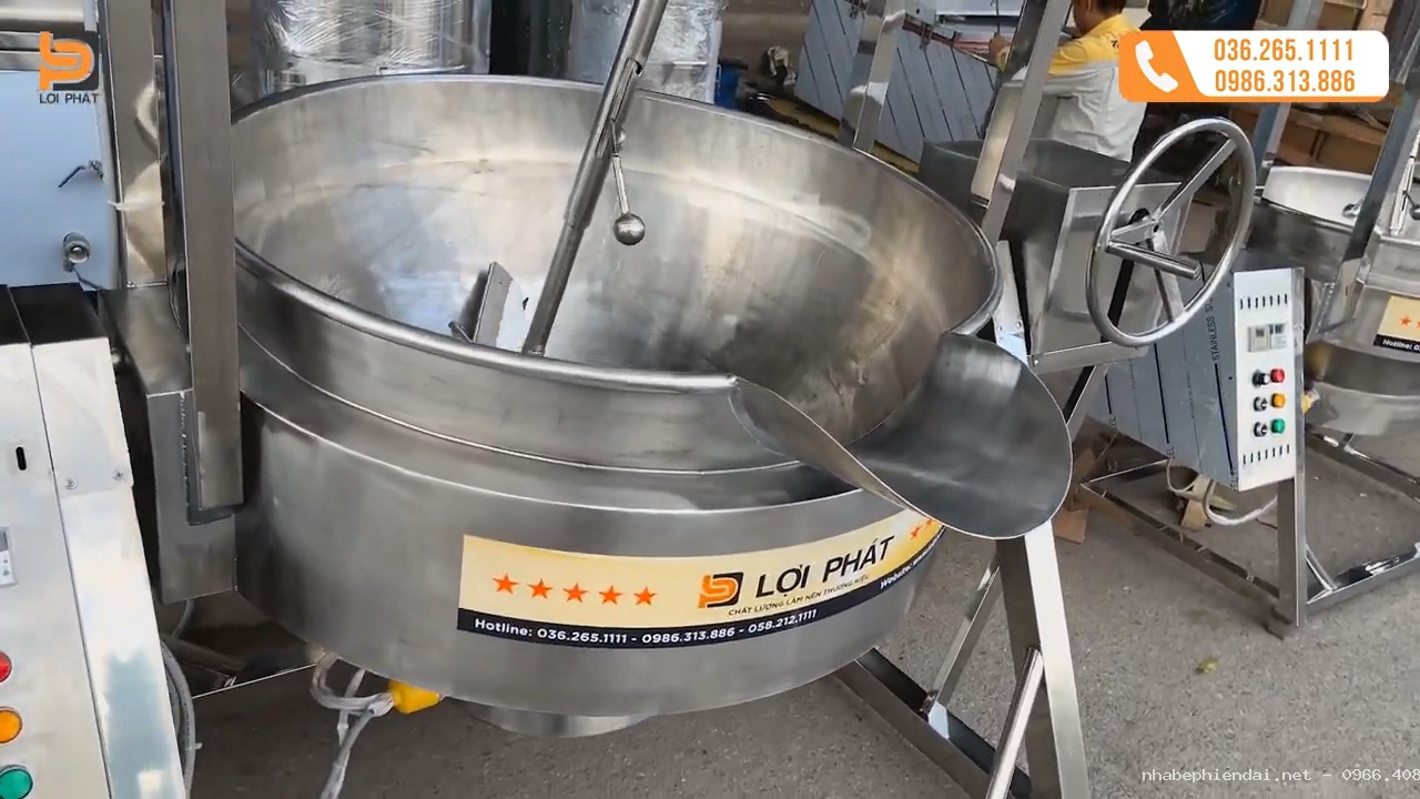 Chảo khuấy lệch tâm inox 304 50L, 100L, 150L – Chảo sên nhân, rang muối tôm, chiên tóp mỡ, nấu mắm